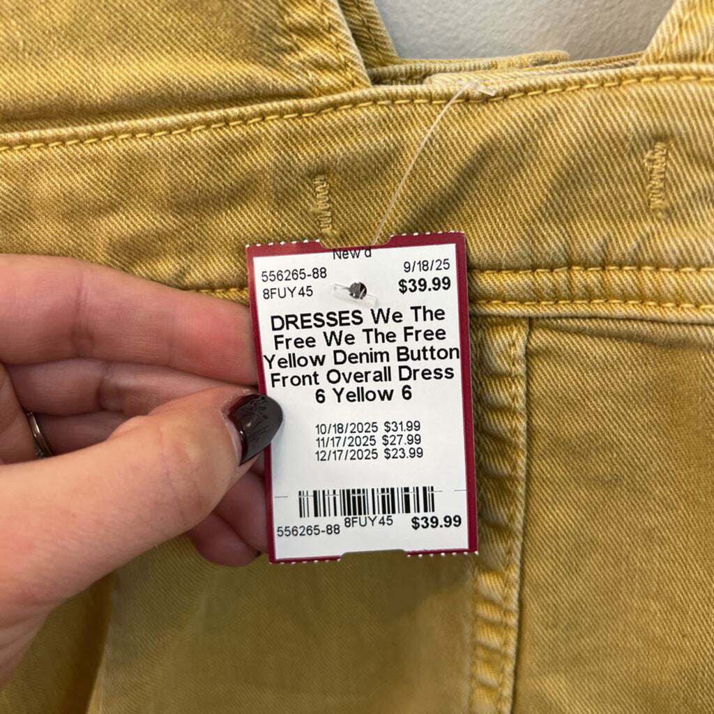 We The Free Yellow Denim Button Front Overall Dress 6
