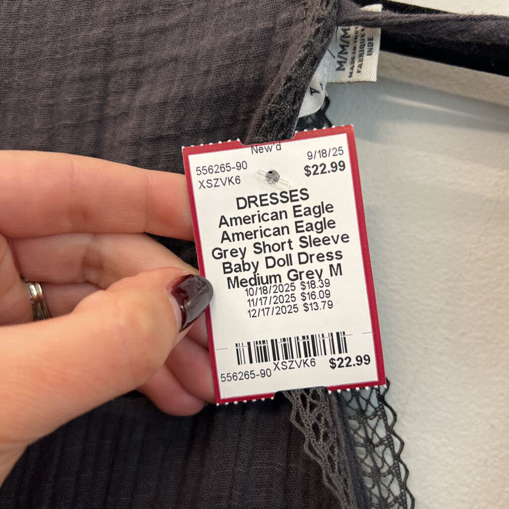 American Eagle Grey Short Sleeve Baby Doll Dress Medium