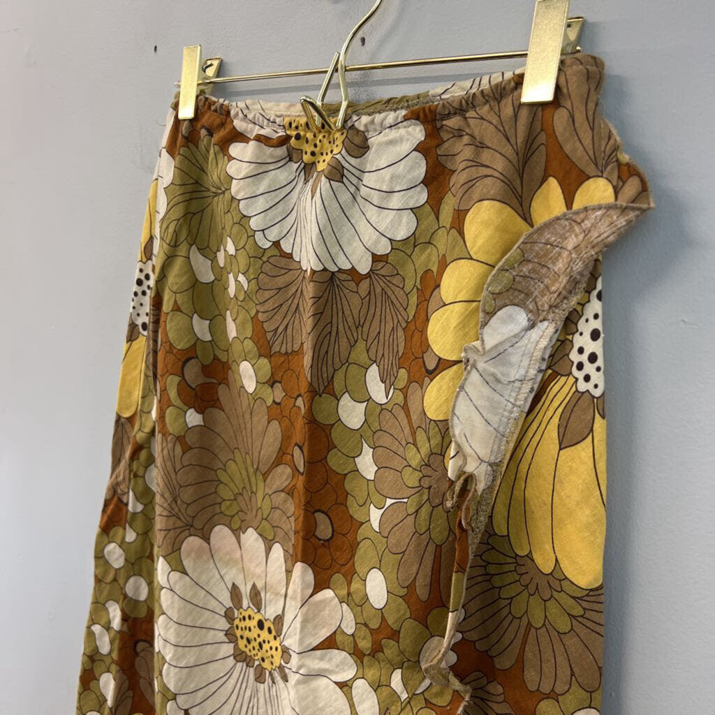 Zara Brown/ Multi Retro Flower Print Midi Skirt Small