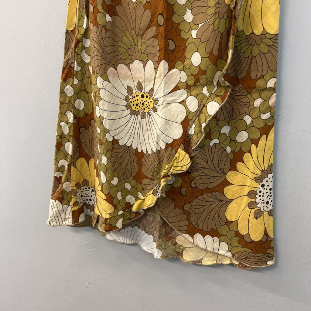 Zara Brown/ Multi Retro Flower Print Midi Skirt Small