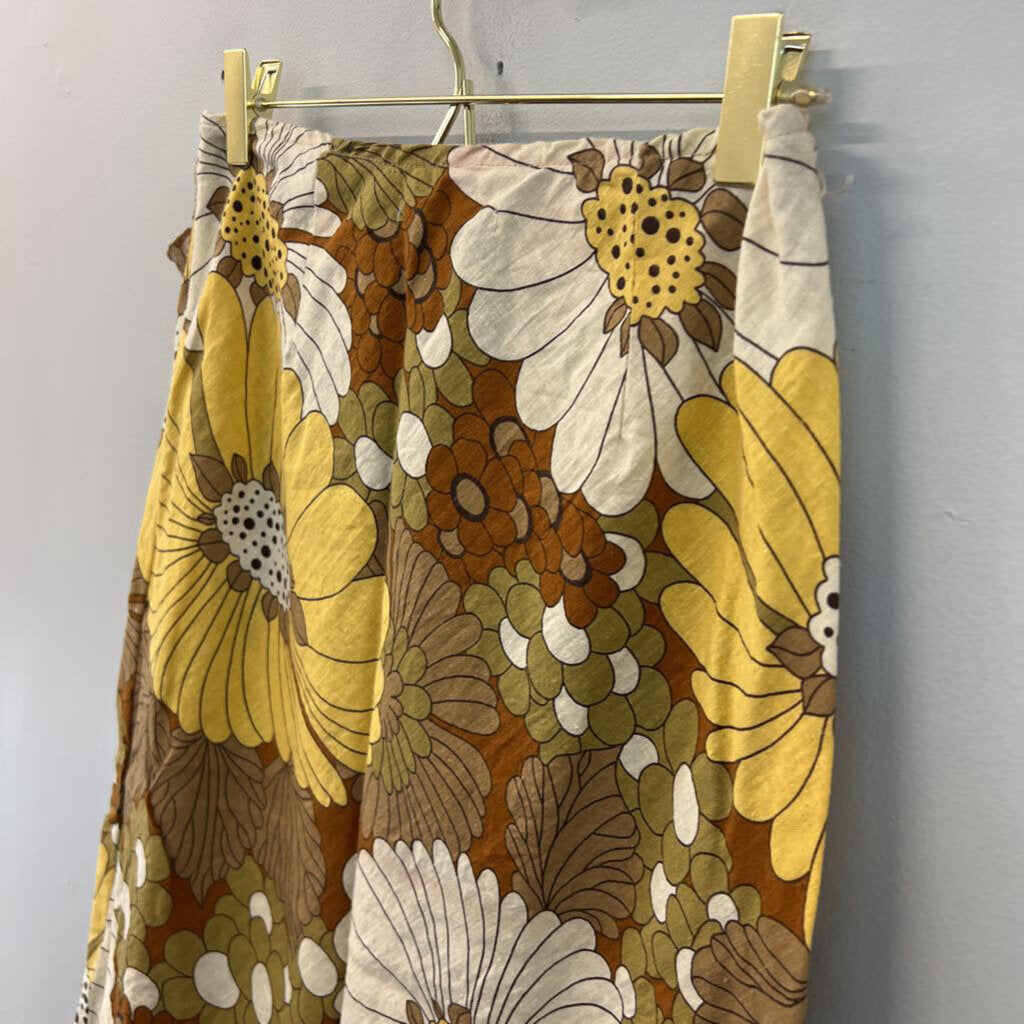 Zara Brown/ Multi Retro Flower Print Midi Skirt Small