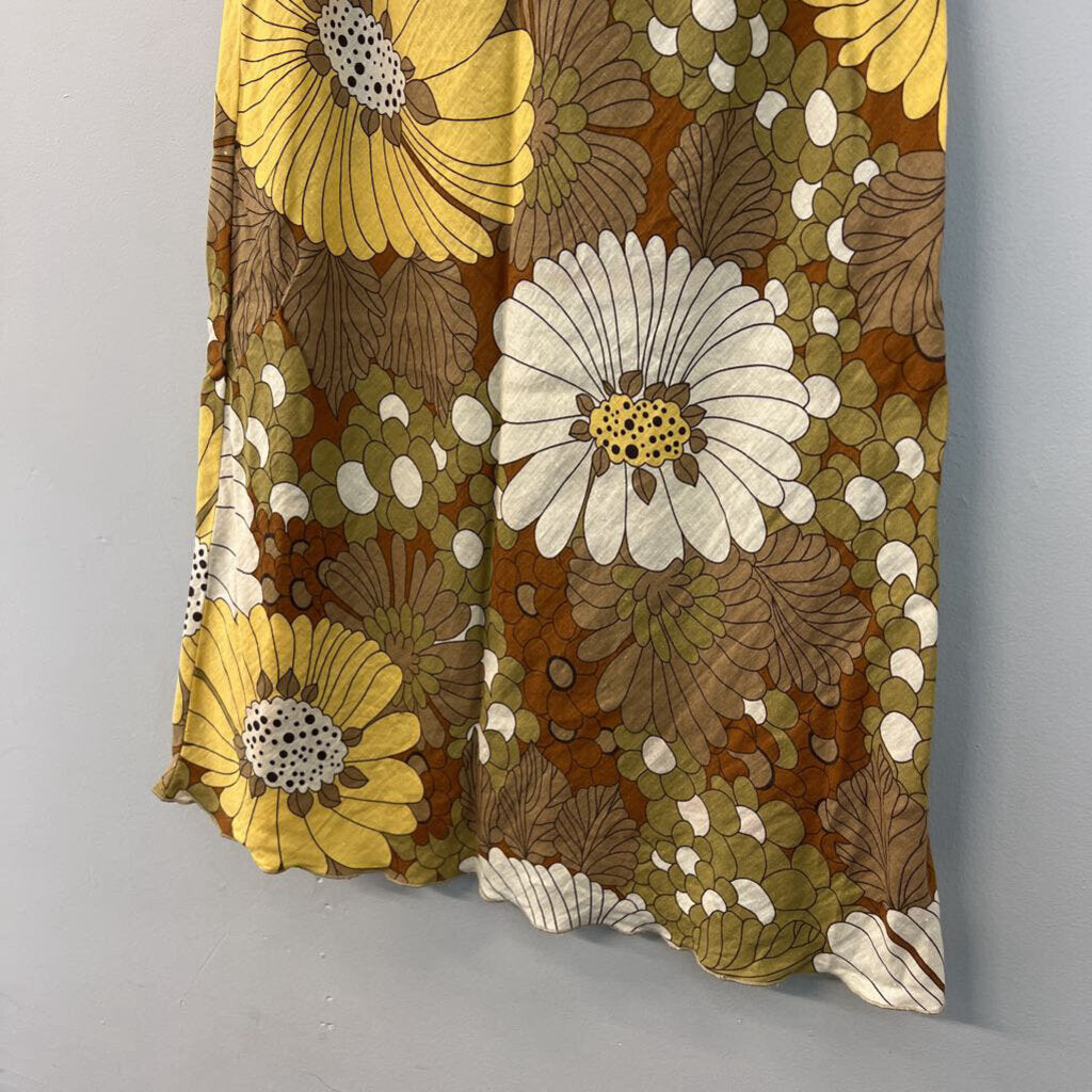 Zara Brown/ Multi Retro Flower Print Midi Skirt Small