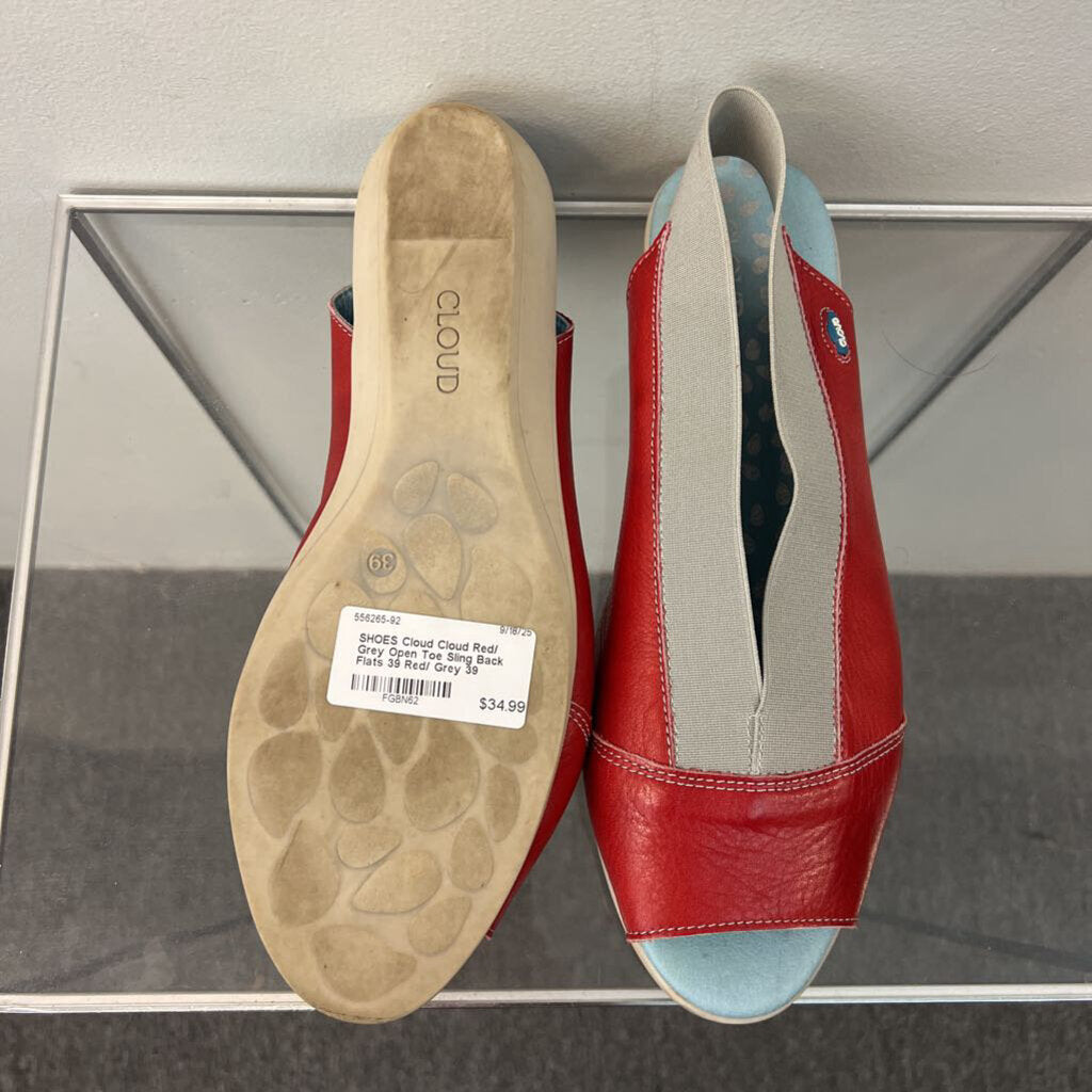 Cloud Red/ Grey Open Toe Sling Back Flats 39