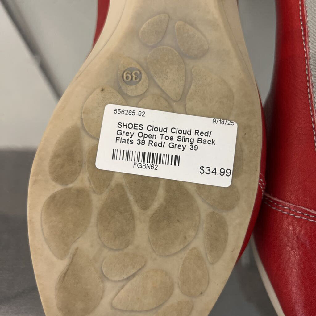 Cloud Red/ Grey Open Toe Sling Back Flats 39