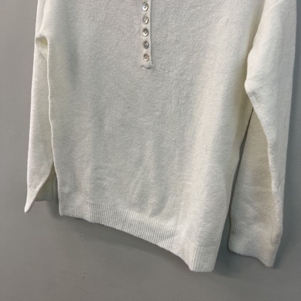 White Knit Long Sleeve Henley Top Medium