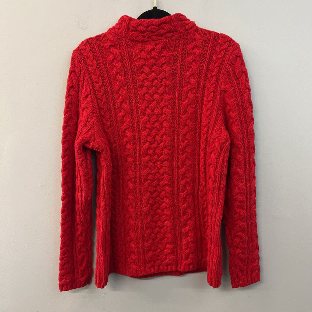 Lands End Red Cable Knit Mock Neck Sweater Medium