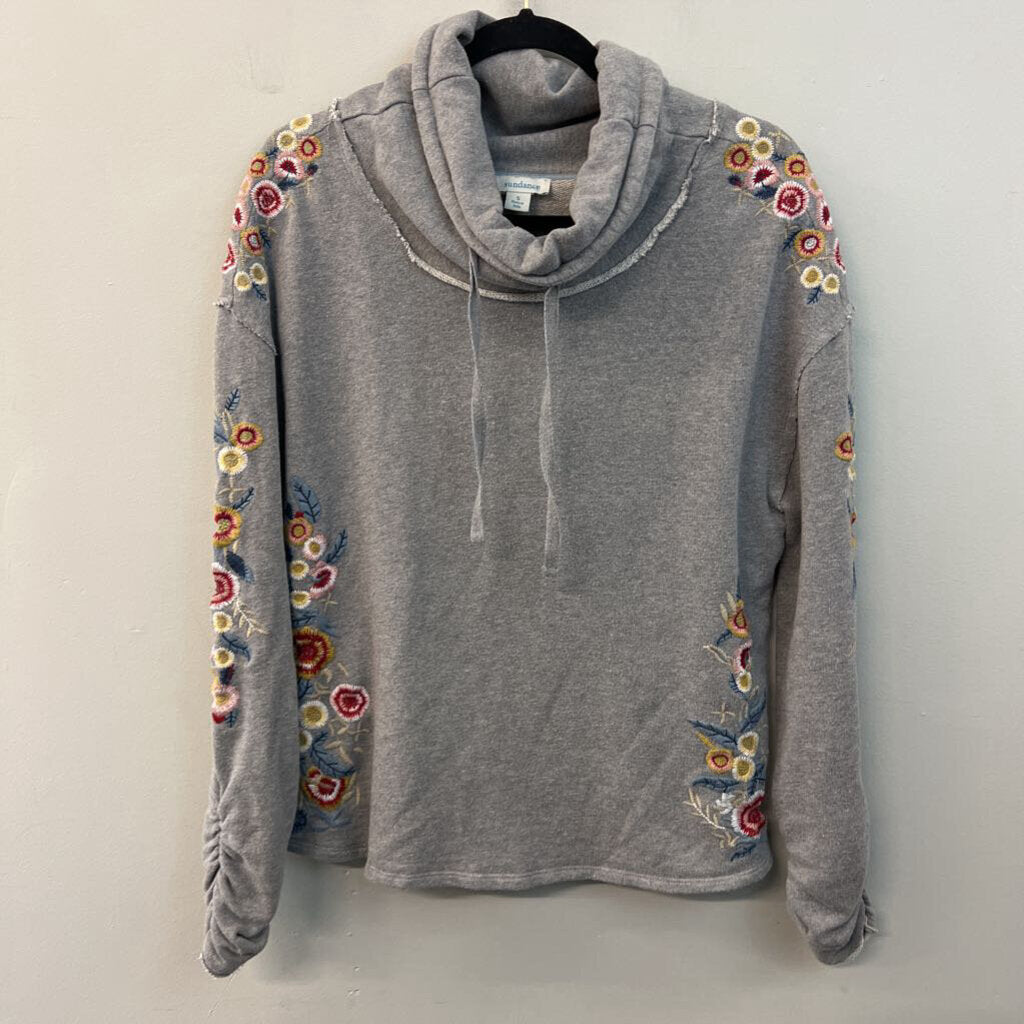 Sundance Grey/ Multi Embroidered Sleeve Pullover Top Small
