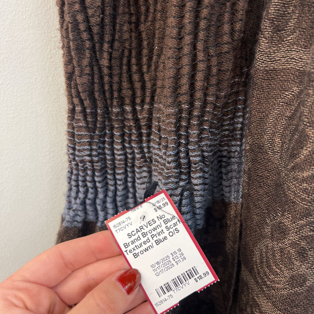 Brown/ Blue Textured Print Scarf