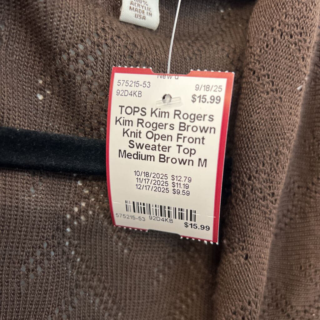 Kim Rogers Brown Knit Open Front Sweater Top Medium