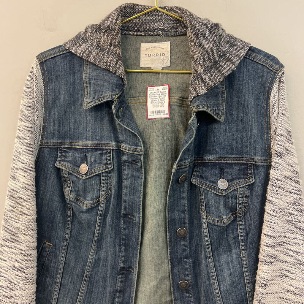 Torrid Dark Wash Sweater Sleeves Hooded Denim Jacket 2