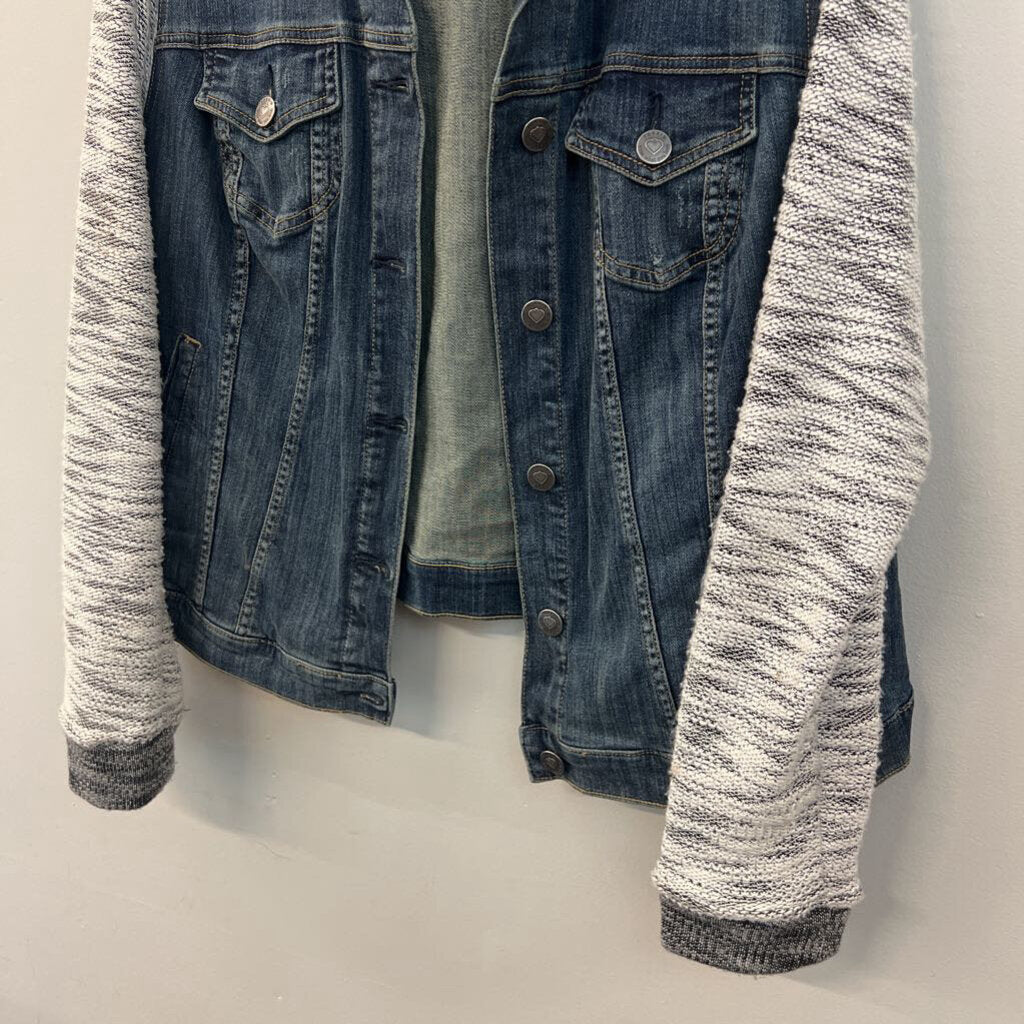 Torrid Dark Wash Sweater Sleeves Hooded Denim Jacket 2