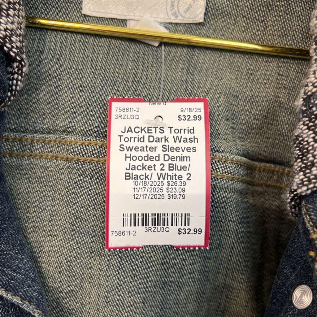 Torrid Dark Wash Sweater Sleeves Hooded Denim Jacket 2
