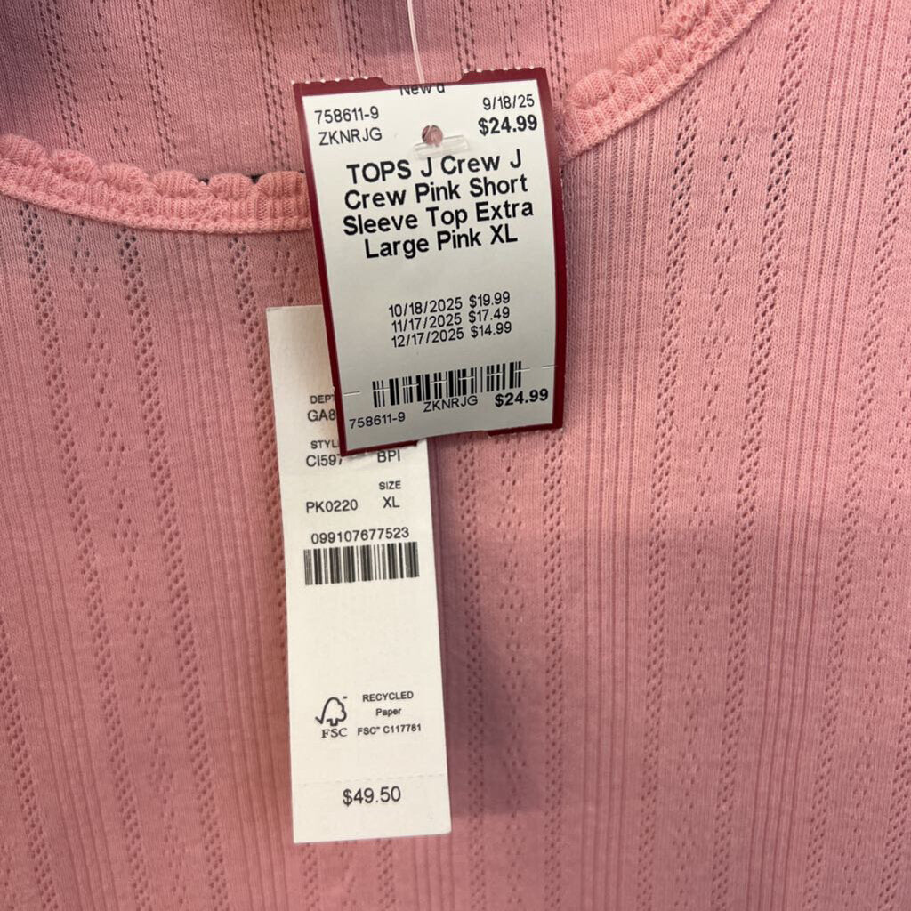 J Crew Pink Short Sleeve Top Extra Large
