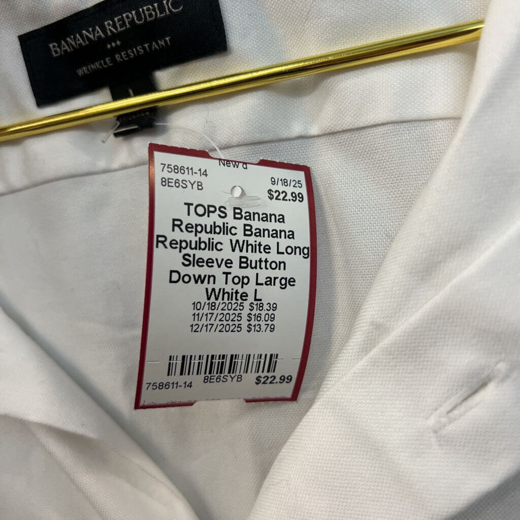 Banana Republic White Long Sleeve Button Down Top Large