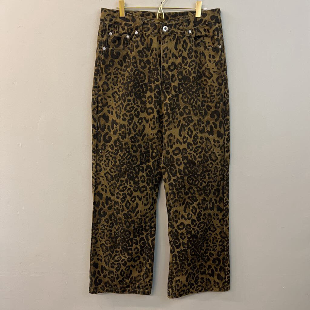 Brown/ Black Leopard Print Wide Leg Denim Pants Extra Large