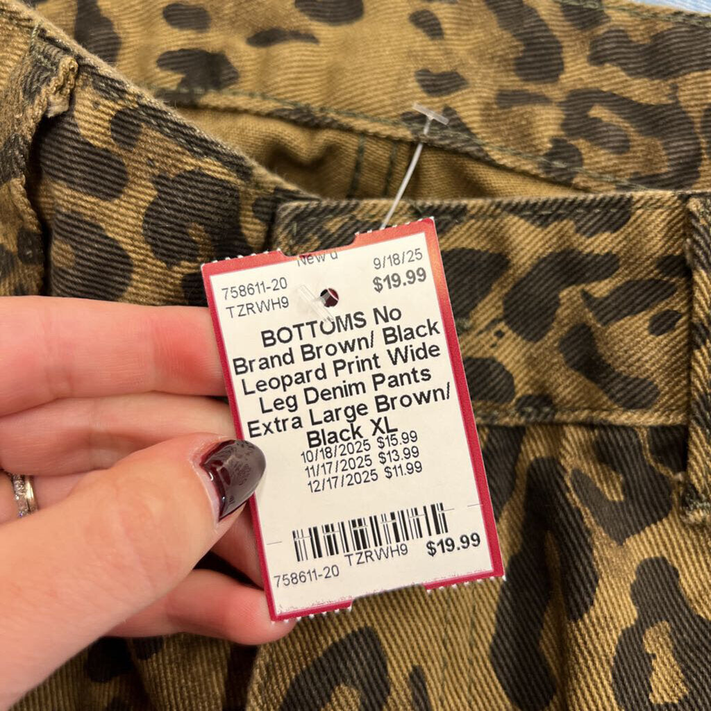 Brown/ Black Leopard Print Wide Leg Denim Pants Extra Large