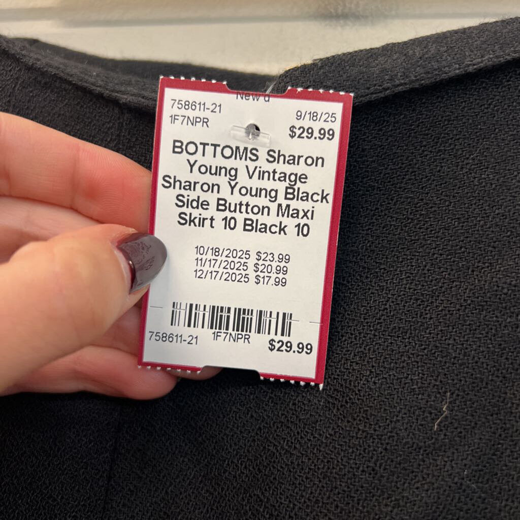 Vintage Sharon Young Black Side Button Maxi Skirt 10