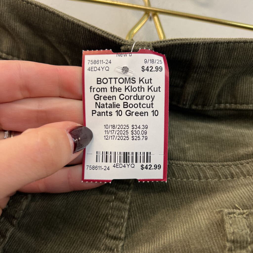 Kut Green Corduroy Natalie Bootcut Pants 10