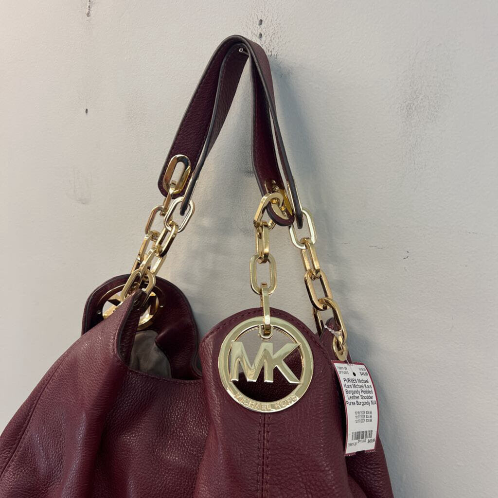 Michael Kors Burgundy Pebbled Leather Shoulder Purse