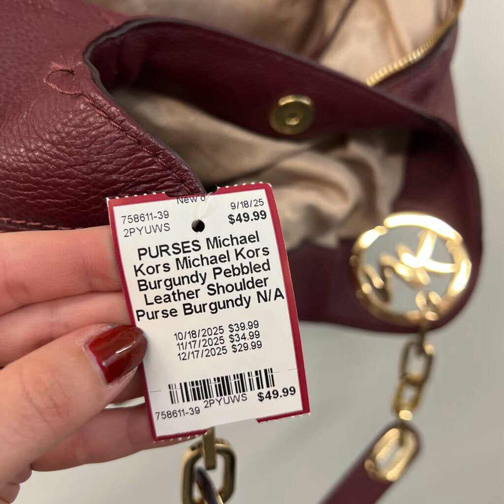 Michael Kors Burgundy Pebbled Leather Shoulder Purse
