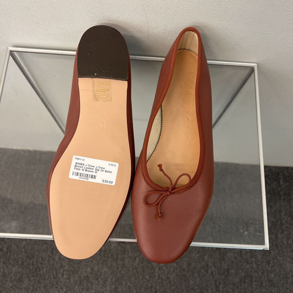 J Crew Brown Leather Slip On Ballet Flats 10