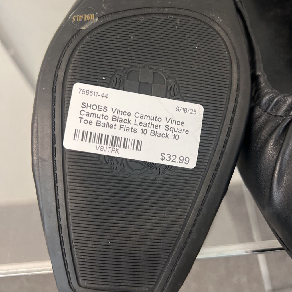 Vince Camuto Black Leather Square Toe Ballet Flats 10
