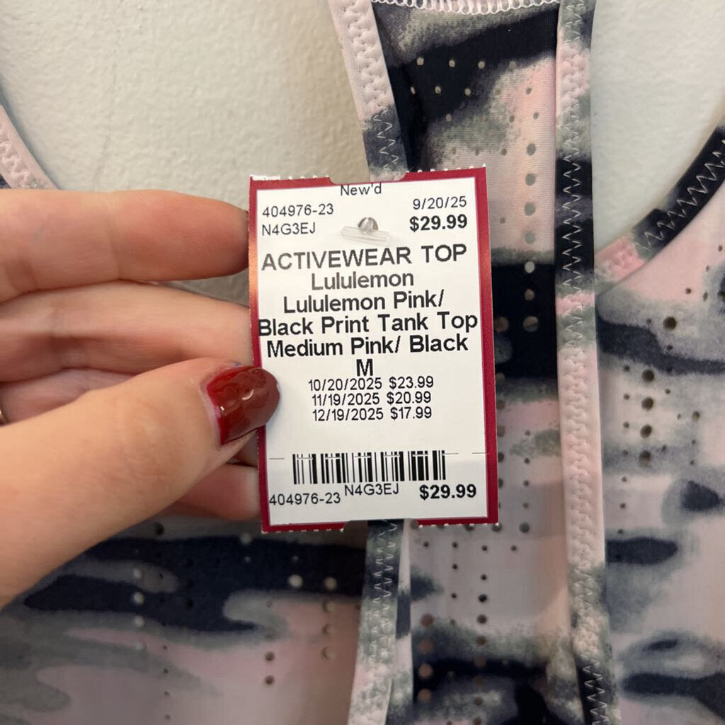 Lululemon Pink/ Black Print Tank Top Medium