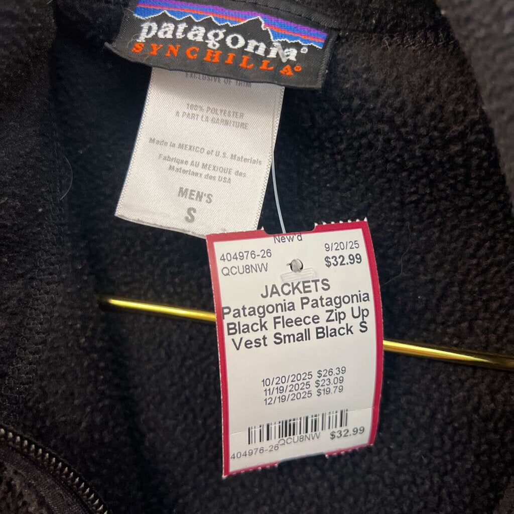 Patagonia Black Fleece Zip Up Vest Small