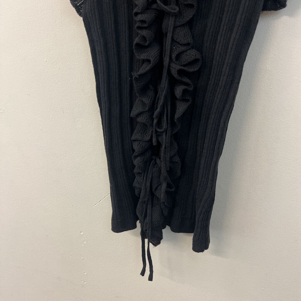 Zara Black Ruffle Knit Tie Front Top Medium