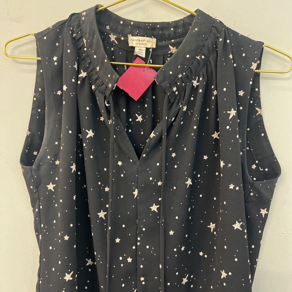 Current Air Black/ White Star Print Sleeveless Top Extra Small