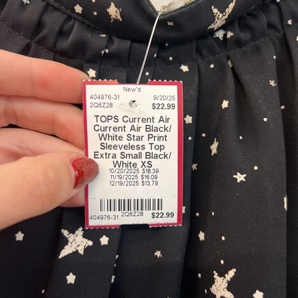 Current Air Black/ White Star Print Sleeveless Top Extra Small