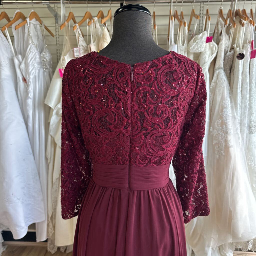 Azazie Burgundy Lace Long Sleeve Top Long Formal Dress 14