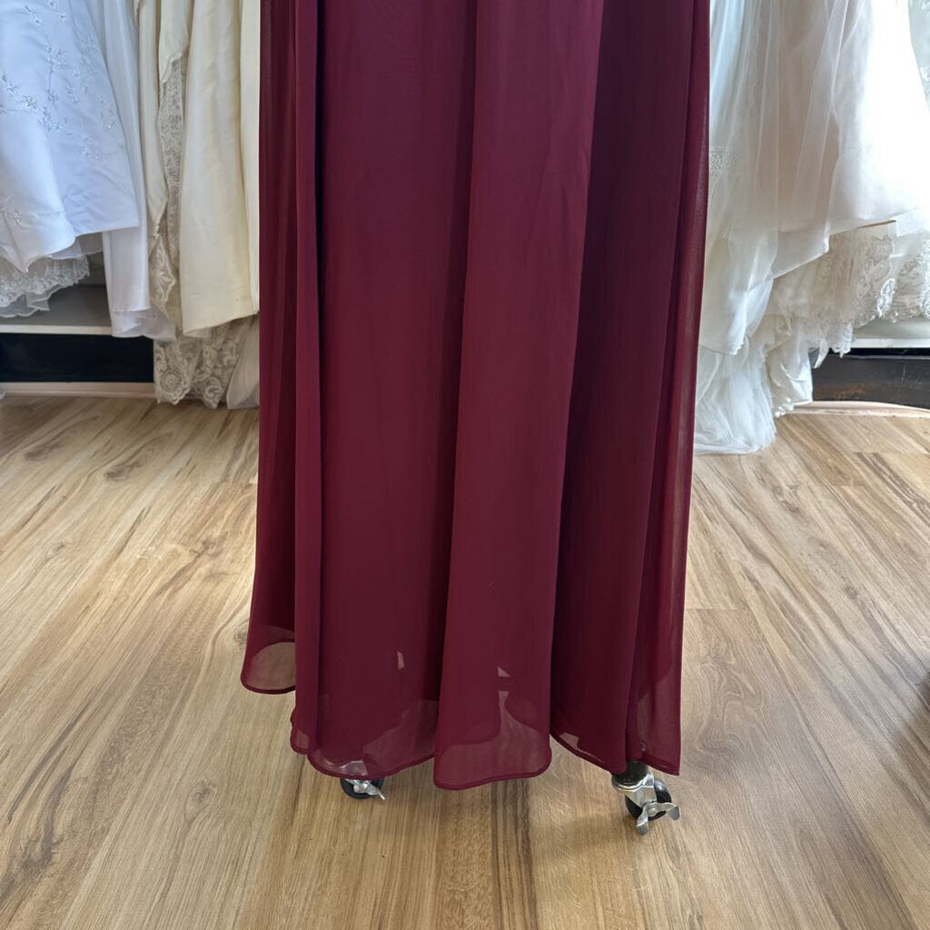 Azazie Burgundy Lace Long Sleeve Top Long Formal Dress 14