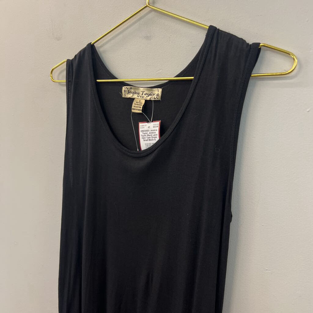 Jessica Taylor Black Lace Hem Tank Dress Small
