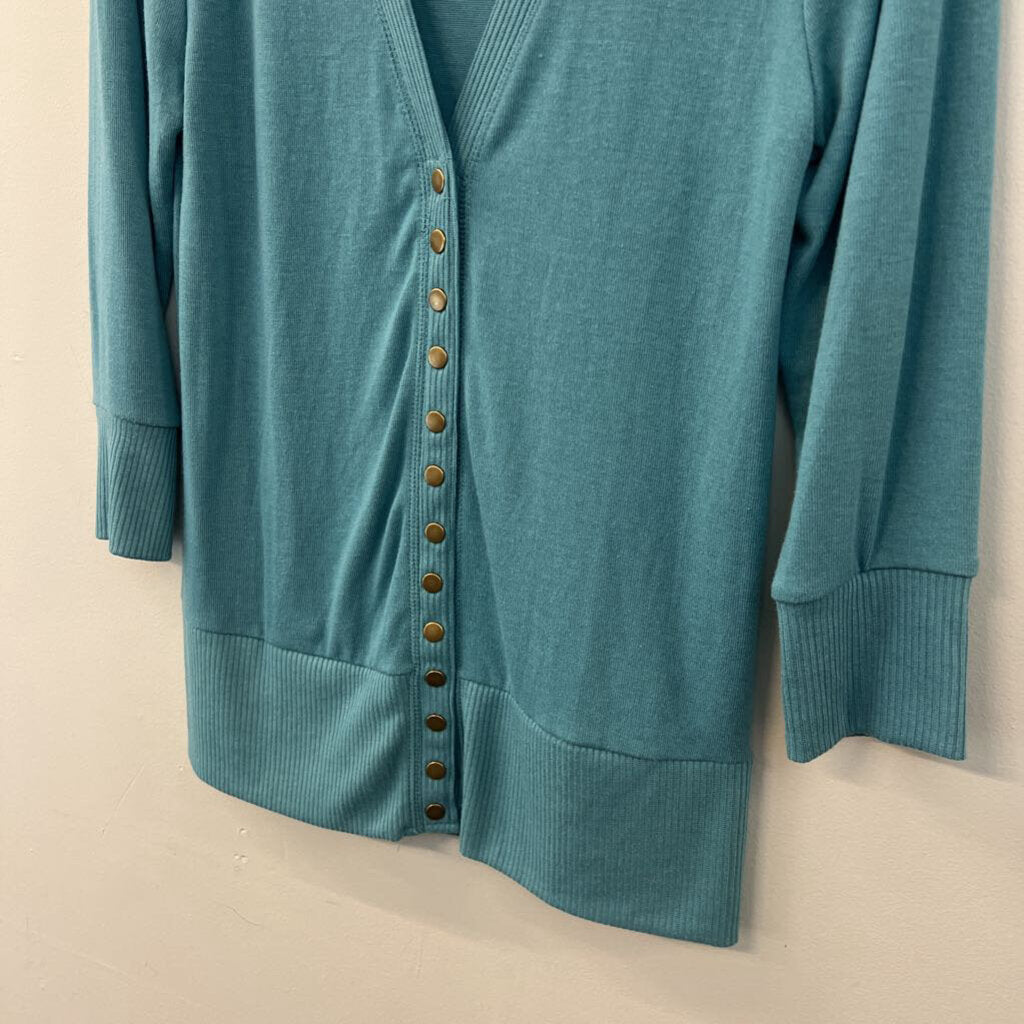 Zenana Outfitters Blue Long Sleeve Button Front Sweater Top Large