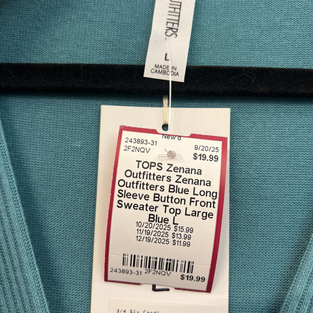 Zenana Outfitters Blue Long Sleeve Button Front Sweater Top Large