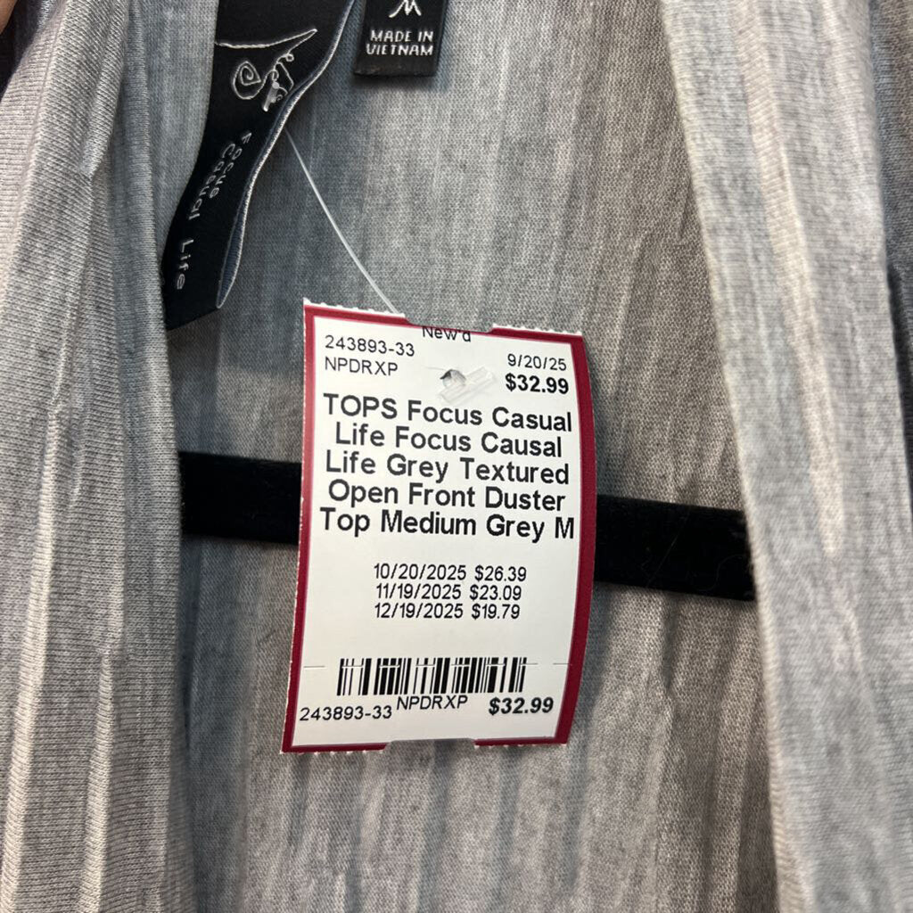 Focus Causal Life Grey Textured Open Front Duster Top Medium