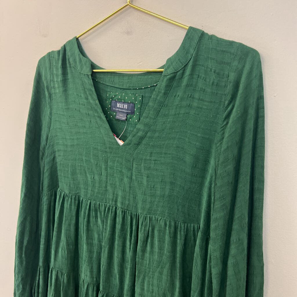 Maeve Green Print Long Sleeve Dress Extra Small