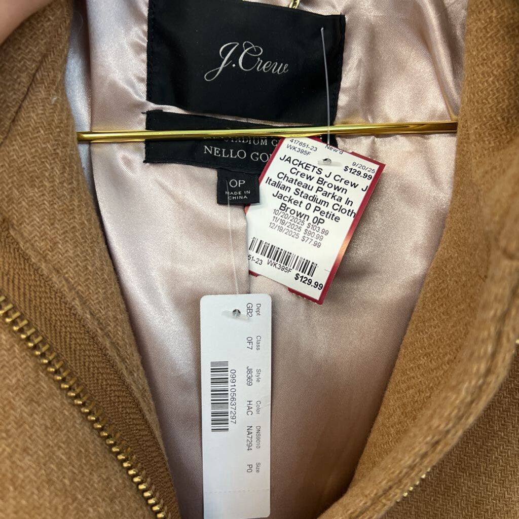 J Crew Brown Chateau Parka In Italian Stadium Cloth Jacket 0 Petite