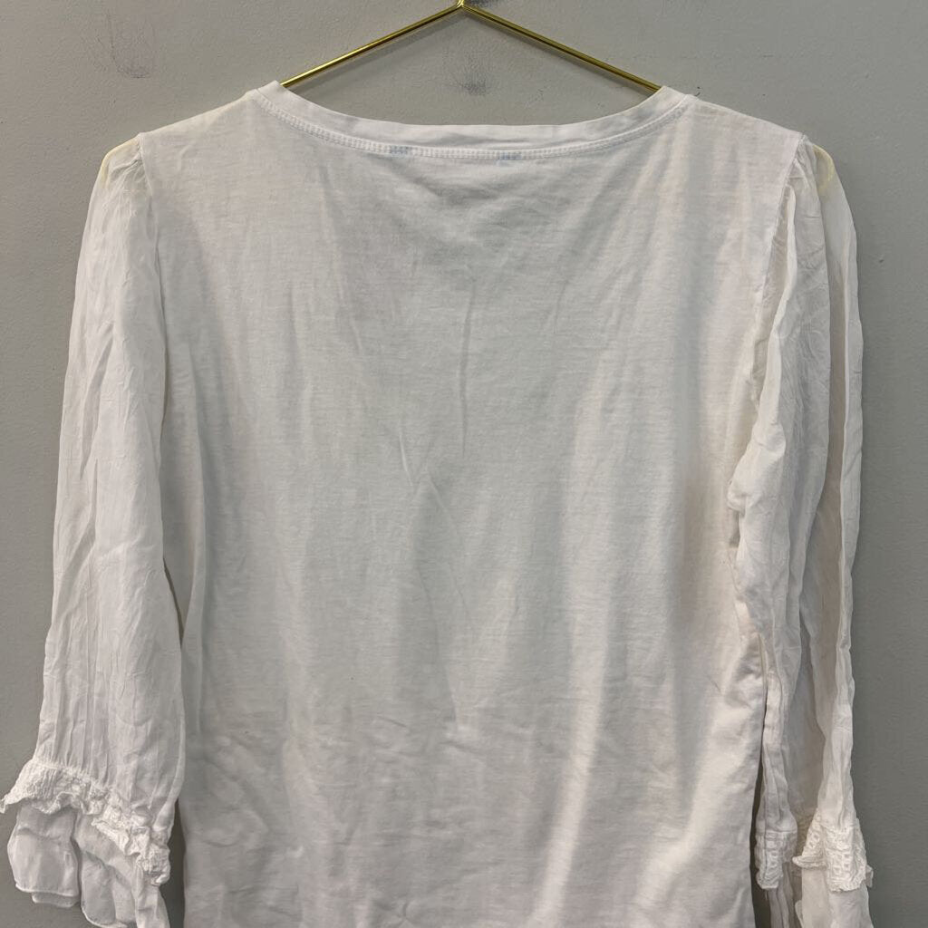 Johnny Was White Long Lace Sleeve Detail Top Small