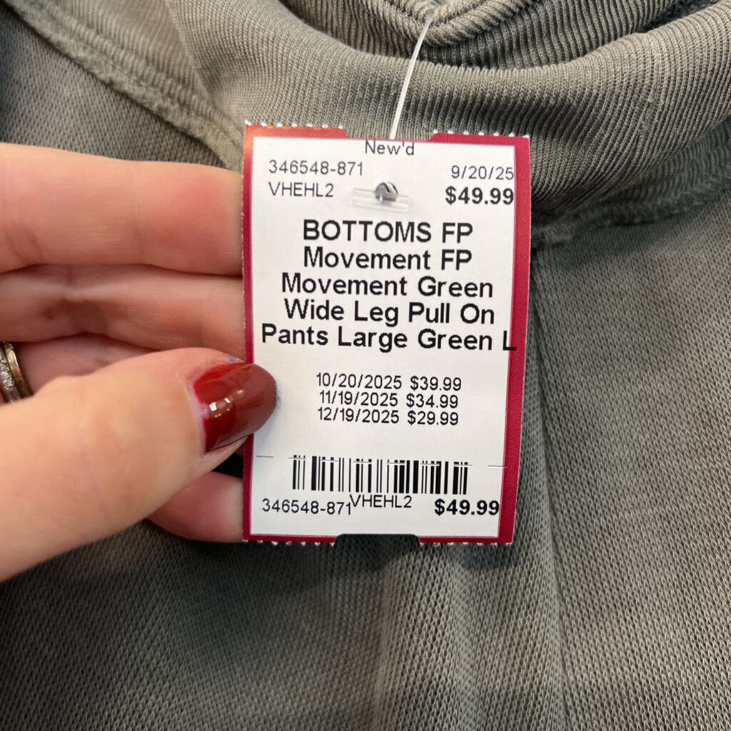 FP Movement Green Wide Leg Pull On Pants Large