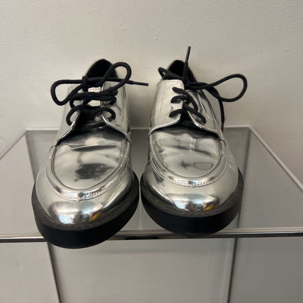 Zara Metallic Silver Oxford Shoes 41