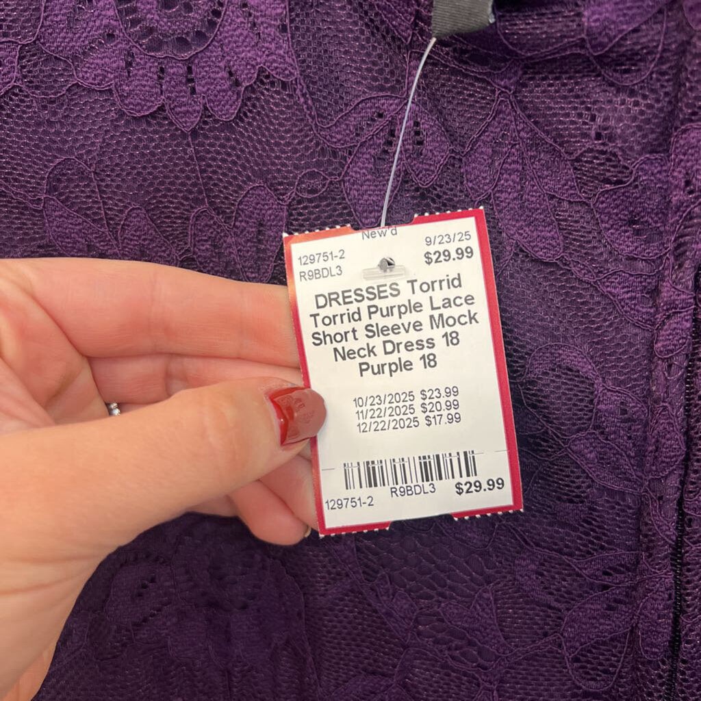 Torrid Purple Lace Short Sleeve Mock Neck Dress 18