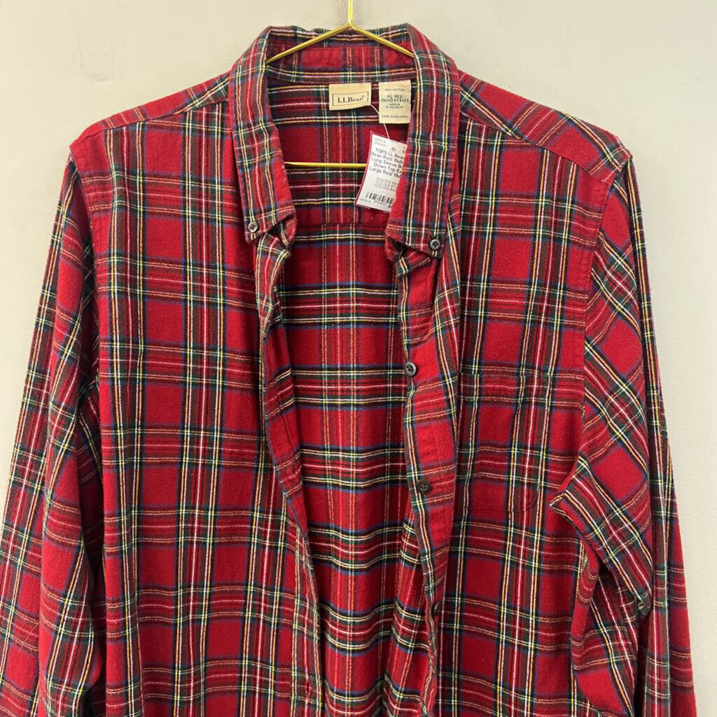 LL Bean Red/ Multi Plaid Long Sleeve Button Down Top Extra Large