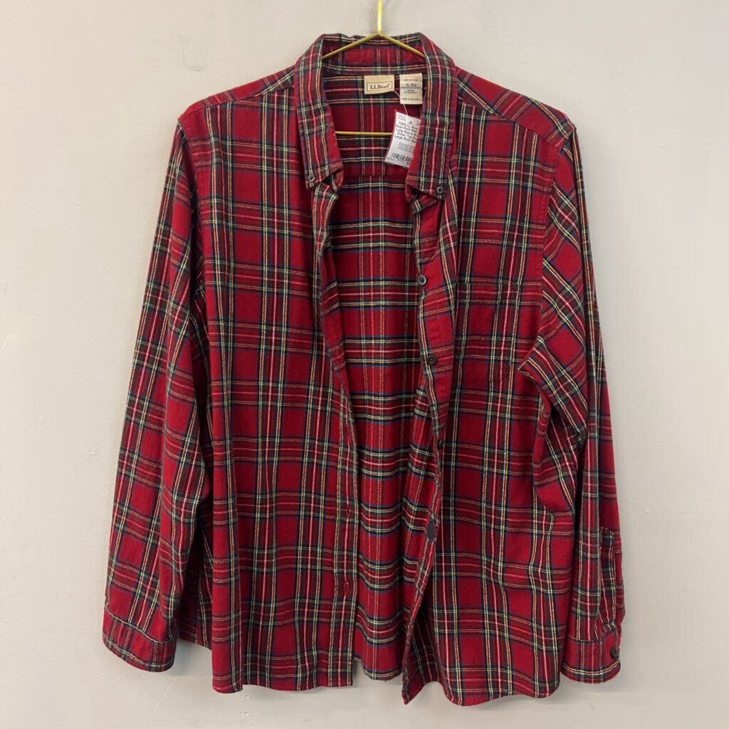 LL Bean Red/ Multi Plaid Long Sleeve Button Down Top Extra Large
