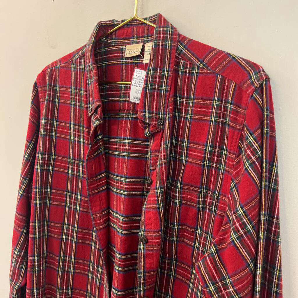 LL Bean Red/ Multi Plaid Long Sleeve Button Down Top Extra Large