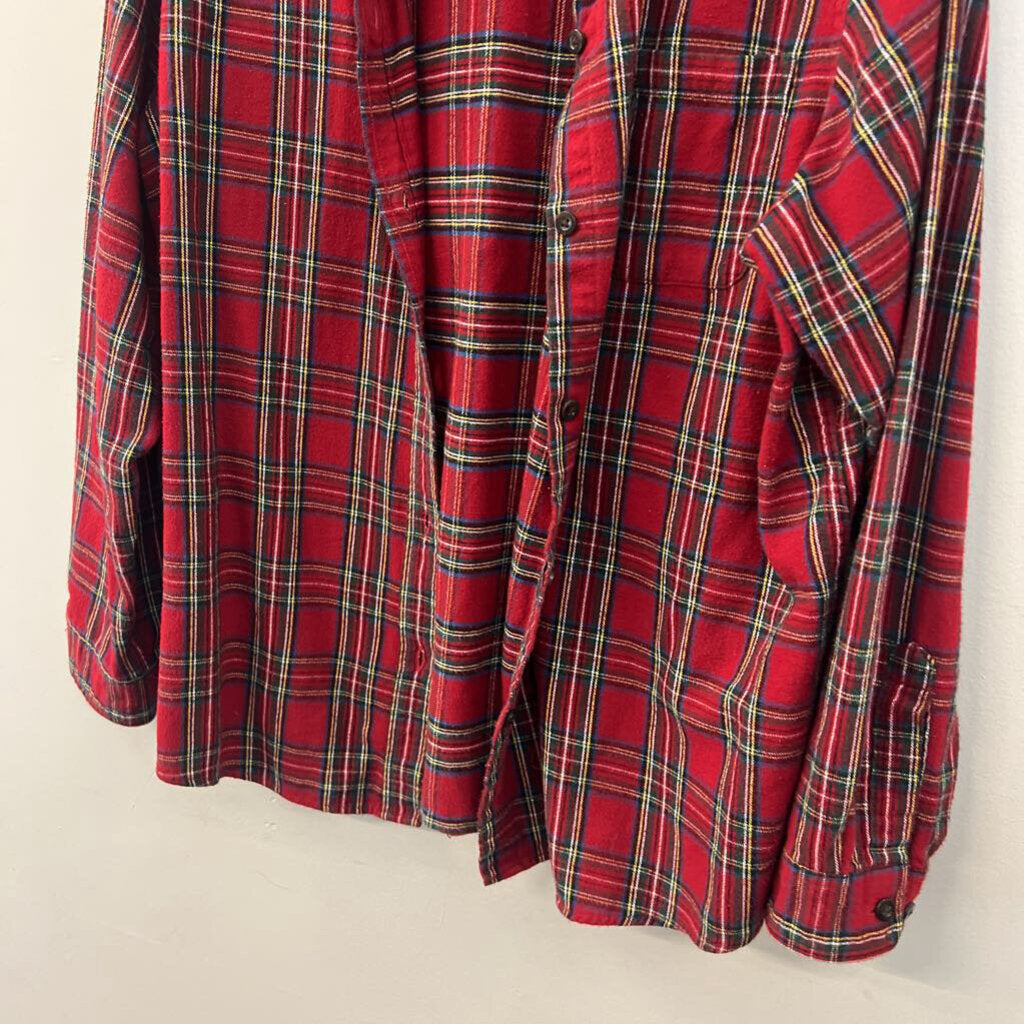 LL Bean Red/ Multi Plaid Long Sleeve Button Down Top Extra Large