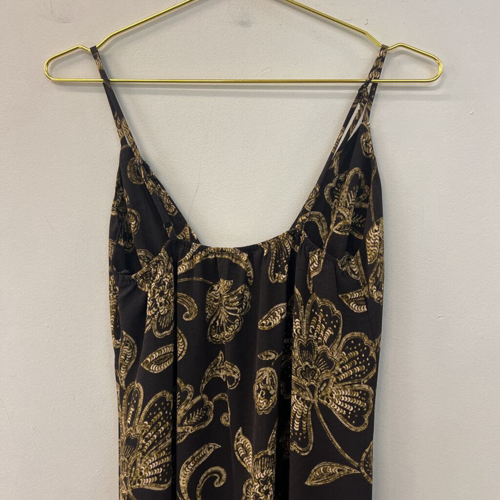 Monteau Black/ Beige Print Midi Dress Small