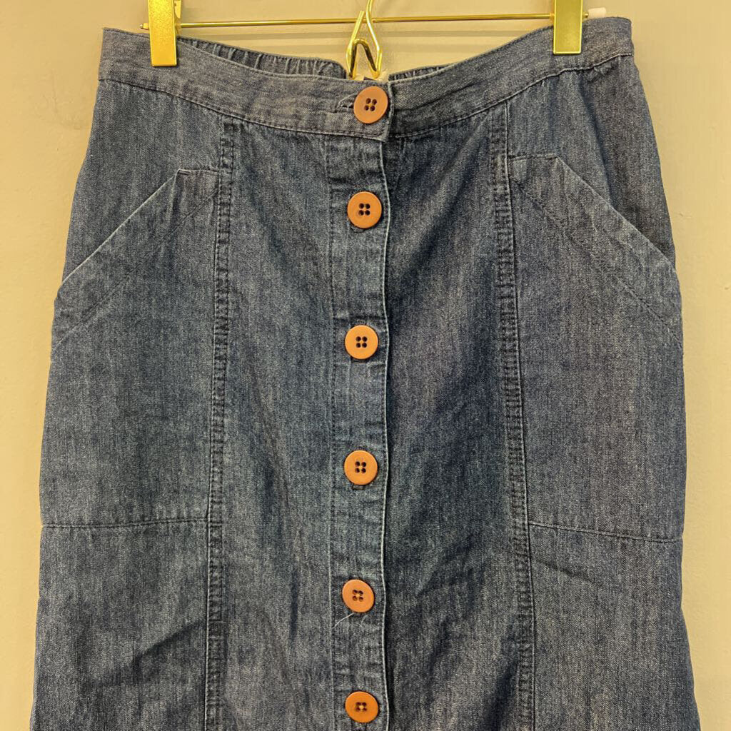 Blue Chambray Button Front Midi Skirt Small