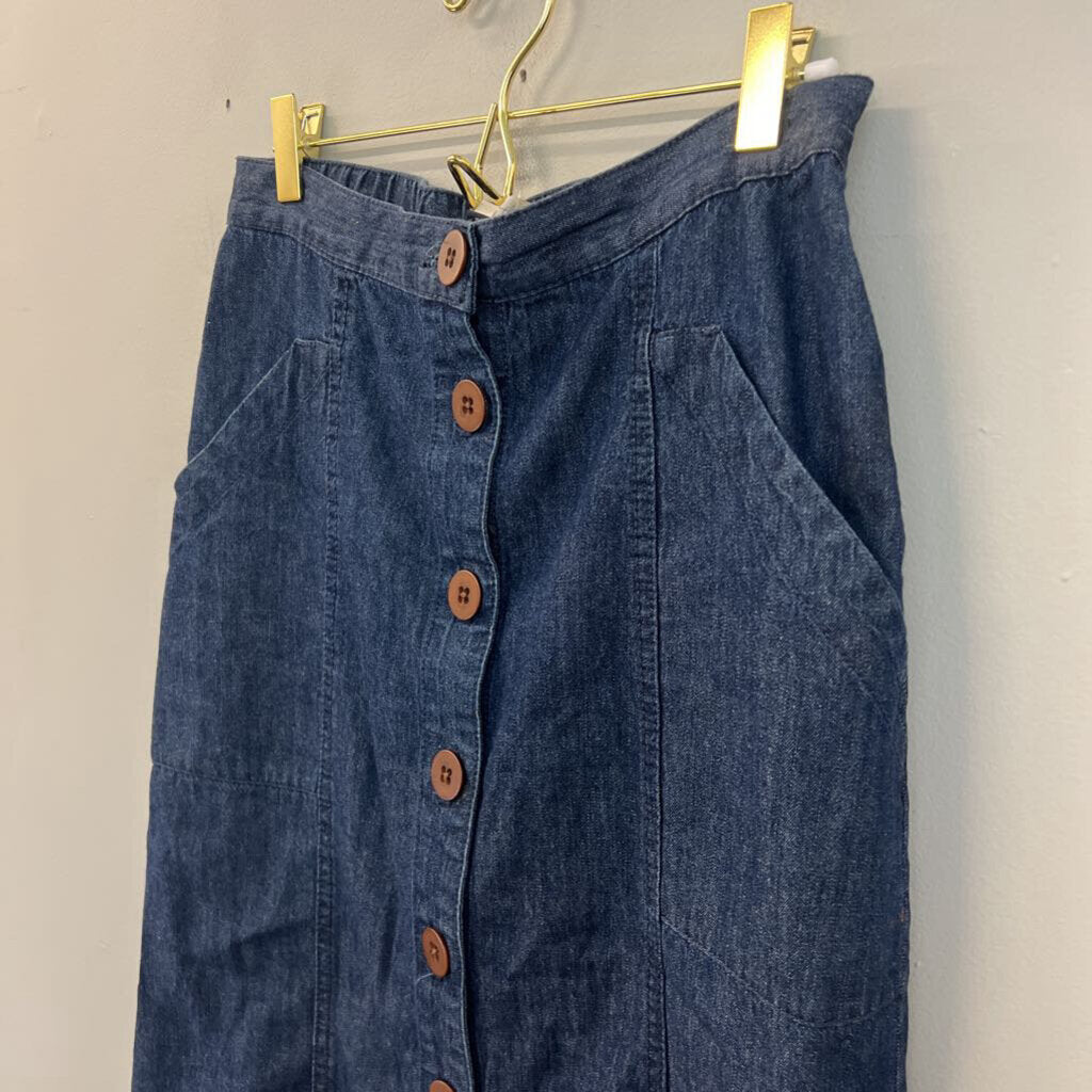 Blue Chambray Button Front Midi Skirt Small